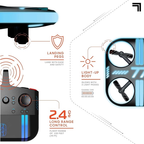 SHARPER IMAGE Lumo Stunt Remote Control LED Glow Drone, 2.4 GHz, - Picture 4 of 5